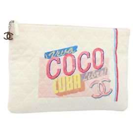CHANEL Matelasse Clutch Bag Canvas White Silver CC