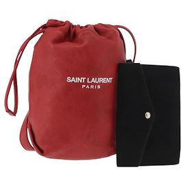 SAINT LAURENT Teddy Small Shoulder Bag Leather Red Silver