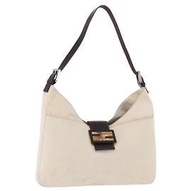 FENDI Mamma Baguette Shoulder Bag Canvas White Silver