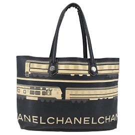 CHANEL Central Station Tote Bag PVC Canvas Black Silver CC