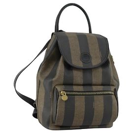 FENDI Pecan Canvas Backpack PVC Brown Black gold