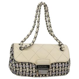 CHANEL Chain Shoulder Bag Tweed Blue CC