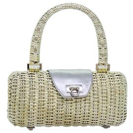 Salvatore Ferragamo Gancini Hand Bag Wicker Silver Gold
