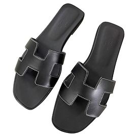Hermès Oran Sandales Cuir Noir