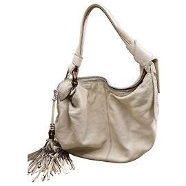 Gucci Borsa a mano in pelle bianca con frange e dettagli in bambù