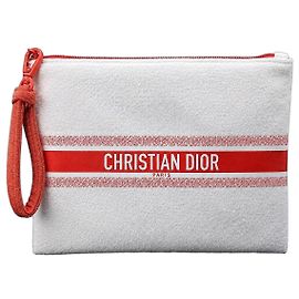 Pochette Christian Dior in spugna bianca e rossa