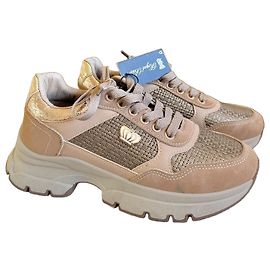 Autre Marque Royal Blue Beige Sneaker mit Gold-Details