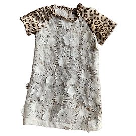 Robe en soie à imprimé léopard pour enfants Roberto Cavalli avec superposition de dentelle