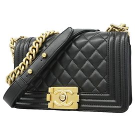 Chanel Boy Chain Shoulder Bag in Black Caviar Leather