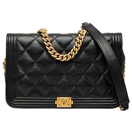 Chanel Black Quilted Caviar Boy Wallet on Chain