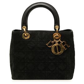 Dior Black Medium Suede Cannage Lady Dior