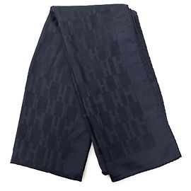 Stola Hermès Blue Faconnee Grand H Laine Silk