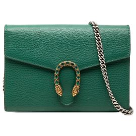 Portafoglio Dionysus con catena in pelle di vitello verde Gucci