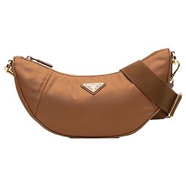 Bolso Prada Demi Lune de Re-Nylon con ribetes de Saffiano marrón