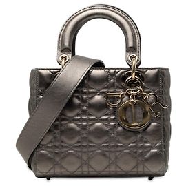 Dior Gray Small Metallic Lambskin Cannage My ABCDior Lady Dior