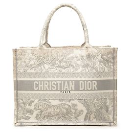 Borsa Book Tote Dioriviera Toile de Jouy ricamata in tela grigia taglia Medium Dior