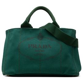 Borsa Tote Prada in tela Canapa verde con logo