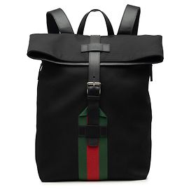 Gucci Techno Web Rucksack aus schwarzem Canvas mit Klappe