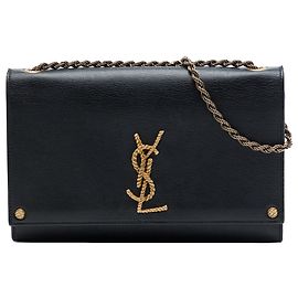 Saint Laurent Black Medium Smooth Calfskin Braided Monogram Kate Crossbody