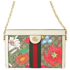Gucci Beige Small GG Supreme Flora Web Ophidia Chain Crossbody