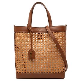 Saint Laurent Bolsa Shopping North South em Rattan e Pele de Bezerro Castanha Toy
