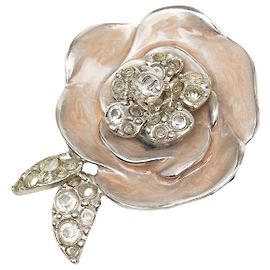 Spilla Chanel Silver CC in ottone smaltato Strass Camelia