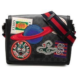 Borsa a tracolla Gucci Black GG Supreme Web Night Courrier