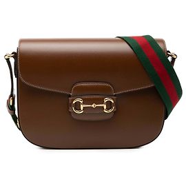 Gucci Borsa a tracolla Horsebit 1955 Large in pelle di vitello marrone con banda Web