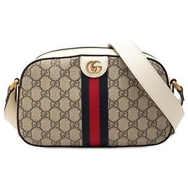 Borsa a tracolla Gucci Ophidia in pelle di vitello testurizzata e GG Supreme beige, piccola