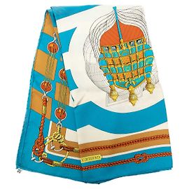 Foulard di seta Hermès Blue Chateaux D Arriere 90