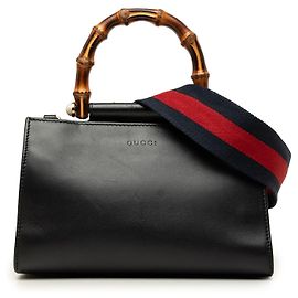 Gucci Black Mini Nappa Bamboo Web Nymphaea Top Handle Bag