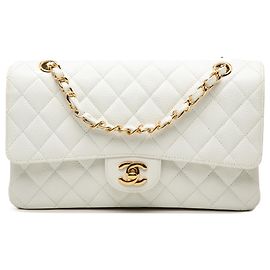 Chanel White Medium Classic Caviar Double Flap