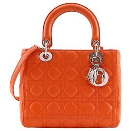 Dior Orange Medium Lambskin Cannage Lady Dior