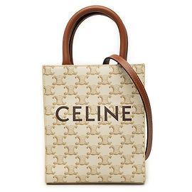 Céline Celine Borsa Satchel Verticale Mini Triomphe in tela rivestita bianca