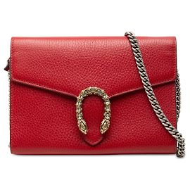 Portafoglio Dionysus con catena Gucci in pelle di vitello rossa