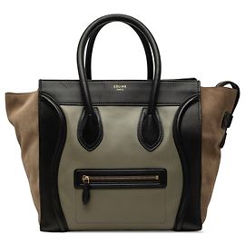 Céline Celine Mini Luggage Tote in pelle di vitello tricolore e camoscio marrone
