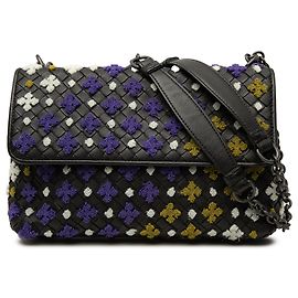 Borsa a tracolla Bottega Veneta Olimpia in Nappa Intrecciato nera piccola con ricami multicolore