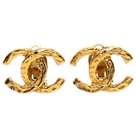 Chanel Gold CC vergoldete strukturierte Clip-On-Ohrringe