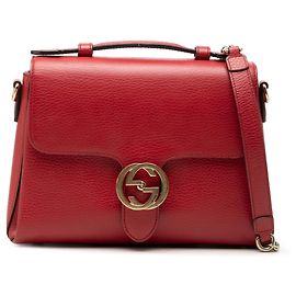 Borsa Satchel Gucci Small in pelle Dollar Calf rossa con G intrecciate
