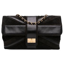 Chanel Black Quilted Suede Union Jack Reissue 2.55 Double Flap 227