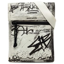 Balenciaga White Small Lambskin Graffiti Explorer Crossbody