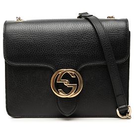 Gucci Interlocking G Crossbody-Tasche aus schwarzem Dollar-Kalbsleder, klein