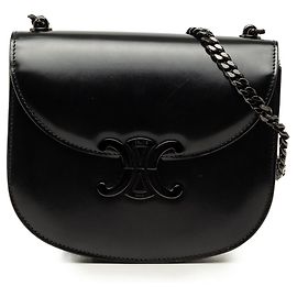 Céline Celine Black Teen Shiny Calfskin Triomphe Besace Clea Chain Crossbody