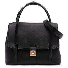 Maison Martin Margiela Maison Margiela Borsa a mano orizzontale New Lock in pelle di capra bicolore nera e tela