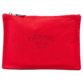 Hermès Red Toile Bain Yachting Flat Pouch PM