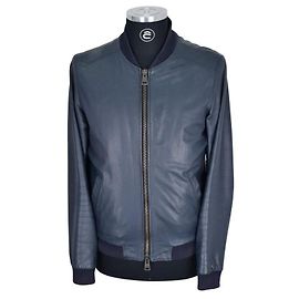 Etro Bomberjacke aus dunkelblauem Leder mit Kaschmirfutter