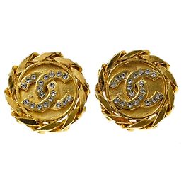 Chanel Vintage CC Round Clip-On Metal with Crystals