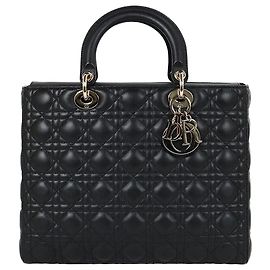 Dior Lady Large Tasche aus schwarzem Lammleder