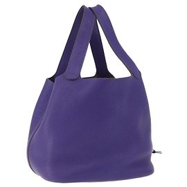 Hermès HERMES Picotan Lock MM Hand Bag Leather Purple Silver