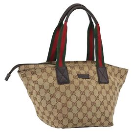 GUCCI GG Canvas Web Sherry Line Hand Bag Beige Silver 131228